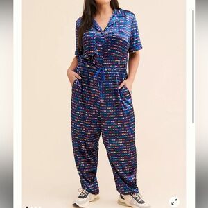 New Anthropologie x Rachel Antonoff Jewel Velour Jumpsuit Onesie Sz 2X Blue